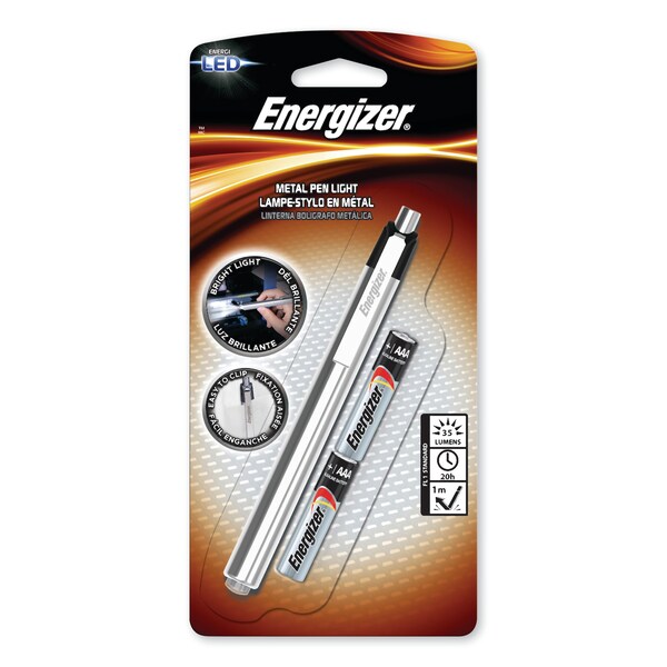 Energizer LED Pen Light, 2 AAA Batteries (Included), Silver/Black PLED23AE